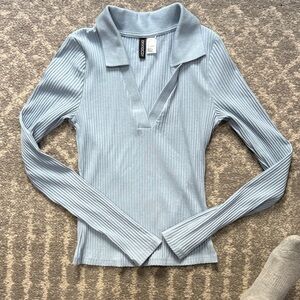 H&M Blue Ribbed Long Sleeve Top